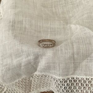 VINTAGE SILVER RING WITH HEART CUTOUTS AND TINY CRYSTALS FOR SPARKLE-SIZE 6 1/2